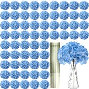 Yunsailing 100 Pcs Artificial Hydrangea Flowers Hydrangea Flower Heads with Stems Silk Faux Flowers for Wedding Centerpiece Fake Bouquet Home Indoor Garden Party Decoration (Sky Blue)