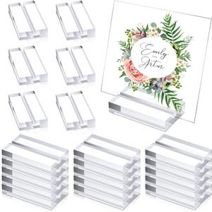 Blulu 20 Pieces Acrylic Place Card Holders 2 Inch Clear Stands Base with 3 mm Card Slot Numbers Display Table Sign for Wedding Exhibition Office Cafe Restaurant Photo Menu Meeting Table Decorations