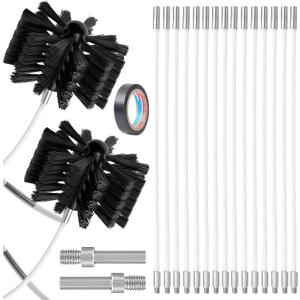 Chimney Sweep Kit Chimney Brush Kit Chimney Cleaning Kit, 20FT Dryer Vent Cleaner Kit Duct Cleaning Tools, Dryer Vent Cleaning Kit Fireplace Chimney Brushes-15pcs Flexible Rods, 2pcs 6in Chimney Brush