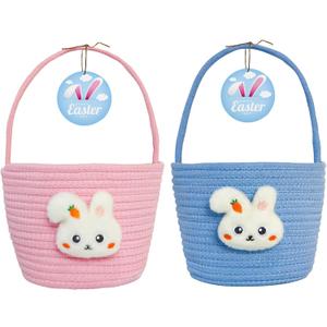 Easter Basket, Easter Baskets for kids Personalized Easter Basket for Boys and Girls Set of 2 Empty Bunny Egg, Boys, Girls, Toddler, Babies, Infant Easter gifts basket (Blue & Pink 2-Pack)