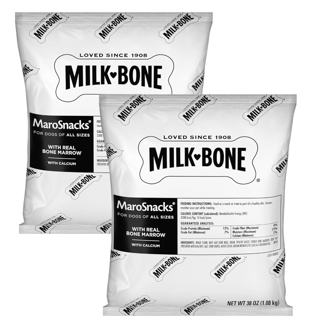 Milk-Bone MaroSnacks Dog Treats, 38 Ounce Refill Packs (Pack of 2) with Real Bone Marrow and Calcium, BB August 25, 2026