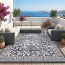 Garvee Outdoor Rug 5x8, Waterproof Reversible Foldable Plastic Straw Rug, Botanical cottagecore Outdoor Rugs Patio Camping RV Carpet for Deck Camper Porch Balcony Backyard Picnic Beach Grey