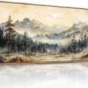 imjiayu Mountain Wall Art, Landscape Wall Art, Large Wall Decor, Framed Artwork for Walls, Foggy Forest Canvas Prints, Country Nature Paintings for Living Room Bedroom Farmhouse Pictures 24"x48"