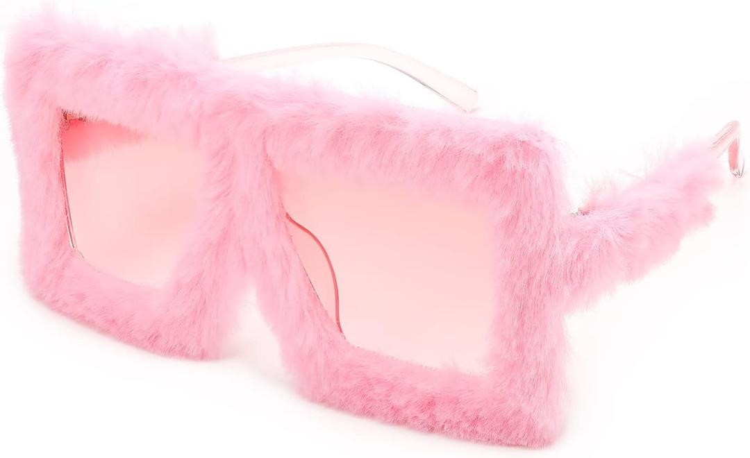 Karsaer Vision Plush Fuzzy Flat Top Fashion Square Large Shades Punk Soft Velvet Shade Party Eyewear (Pink)