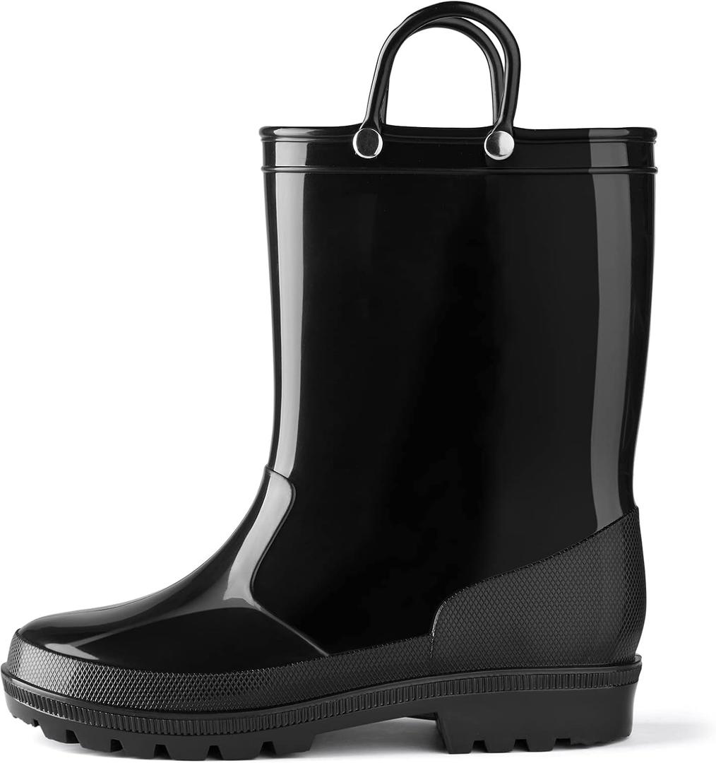 HISEA Kids Rain Boots for Toddler Boys Girls, Waterproof Rubber Boots with Easy-On Handles, Seamless PVC Rain-boots Lightweight Mud Shoes for Water Beach Outdoor Playing (8 Toddler, (Black)