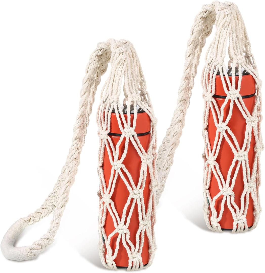 Lothee 2 Pcs Macrame Water Bottle Carrier Cotton Water Bottle Bag Long Strap Boho Holder Woven Macrame Holder for Adult Sling Wine Hiking Cycling Fitness Accessories 31.5 Inches