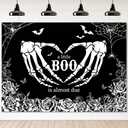 Mocsicka Halloween Baby Shower Backdrop Gothic Skeleton Love Hands Baby Shower Background A Little Boo is Almost Due Party Decorations Banner Photo Studio Props (8x6ft)