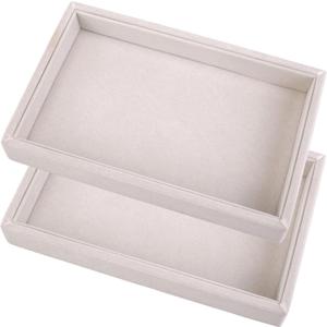 Mornajina 2 Pcs 9" x 5.7" Velvet Jewelry Tray Jewelry Display Tray, Stackable Empty Plate Trays for Earrings Necklaces Bracelet Rings Display Showcase - Beige