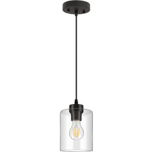 BoostArea Modern Pendant Light Fixtures, Industrial Hanging Ceiling Lamp with Clear Glass Shade, Farmhouse Black Pendant Lighting for Kitchen Island Decor Living Room Hallway Bedroom Dining Hall Bar