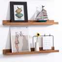 AZSKY Floating Nursery Book Shelves Light Fair Pale Walnut Rustic Picture Photo Ledge Shelves Wall Mounted Wooden Display Shelf for Bathroom Bedroom Kitchen 24 Inch Wall Shelves a Set of 2