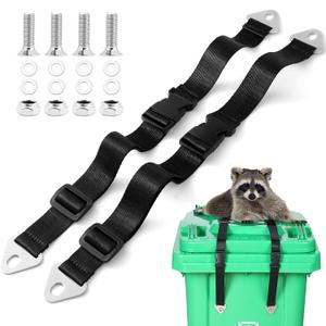 2-Pack Trash Can Locks for Animals, Adjustable 19.6" Bear Proof Garbage Can Lock & Straps for Raccoons, Heavy Duty Lid Buckle Keeps Animals Out of Your Outdoor Waste Receptacle