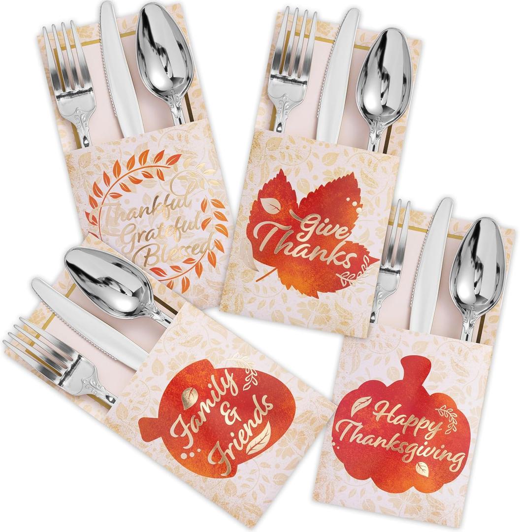 JOYIN 36PCS Thanksgiving Turkey Cutlery Holders, Gold Foil Utensil Holders for Autumn Fall Party, Dinner Table Decor