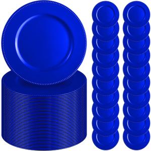 50 Pcs Royal Blue Charger Plates 13" Round Charger Plates Bulk Beaded Chargers for Dinner Plates Decorative Blue Charger Plastic Charger Plates for Wedding Party Event Bridal Shower Table Decoration