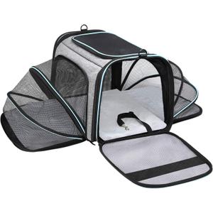 Airline Approved Portable Pet Carrier 2 Sides Expandable Soft-Sided Large Cats Carrier Collapsible Kennel Travel TSA Carrier 4 Doors with Removable Pads and 3 Pockets for Puppy Small Dogs