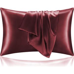 BEDELITE Satin Pillowcase for Hair and Skin, Super Soft and Cooling Similar to Silk Pillow Cases 2 Pack with Envelope Closure, Gift for Women Men(20"x26" Standard Size, Burgundy)