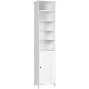 GLACER 72 Tall Storage Cabinet, Bathroom Floor Cabinet with Adjustable Shelves, Space Saving Narrow Storage Cabinet with Open Compartment & Storage Space with Door, 16 x 13.5 x 72 inches (White)