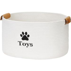 Jumpress Dog Toy Basket Large, Quality Cotton Rope Dog Toy Storage with Handles, Durable Dog Toy Bin Box for Organizing Pet Supplies, Pet Toys, Collars, Leashes & Accessories (Beige, 18’’x13’’x10’’)