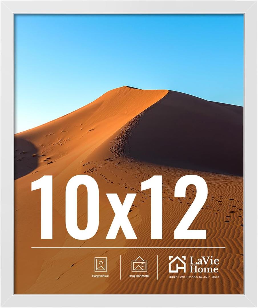 LaVie Home 10x12 Picture Frame for Wall Display, 10x12 White Picture Frame with HD Plexiglas, 10 x 12 Poster Frame 1 Pack, Display Frame for Vertical or Horizontal, Classic Collection