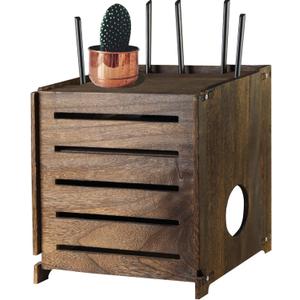 Wifi Box Charcoal Retro Wood Router Box and Modem Storage Boxes, Double-Layer Wooden Wifi Boxes Hider No Signal Blocking Router Cabinet Wood