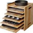 7 Tiers Cookie Sheet Organizer for Cabinet, Wooden Tray Dividers for Kitchen Cabinets Baking Sheet Pan Organizer, for Heavy Pans, Cutting Board, Bakeware, Kitchen Cupboard Storage, Solid Wood
