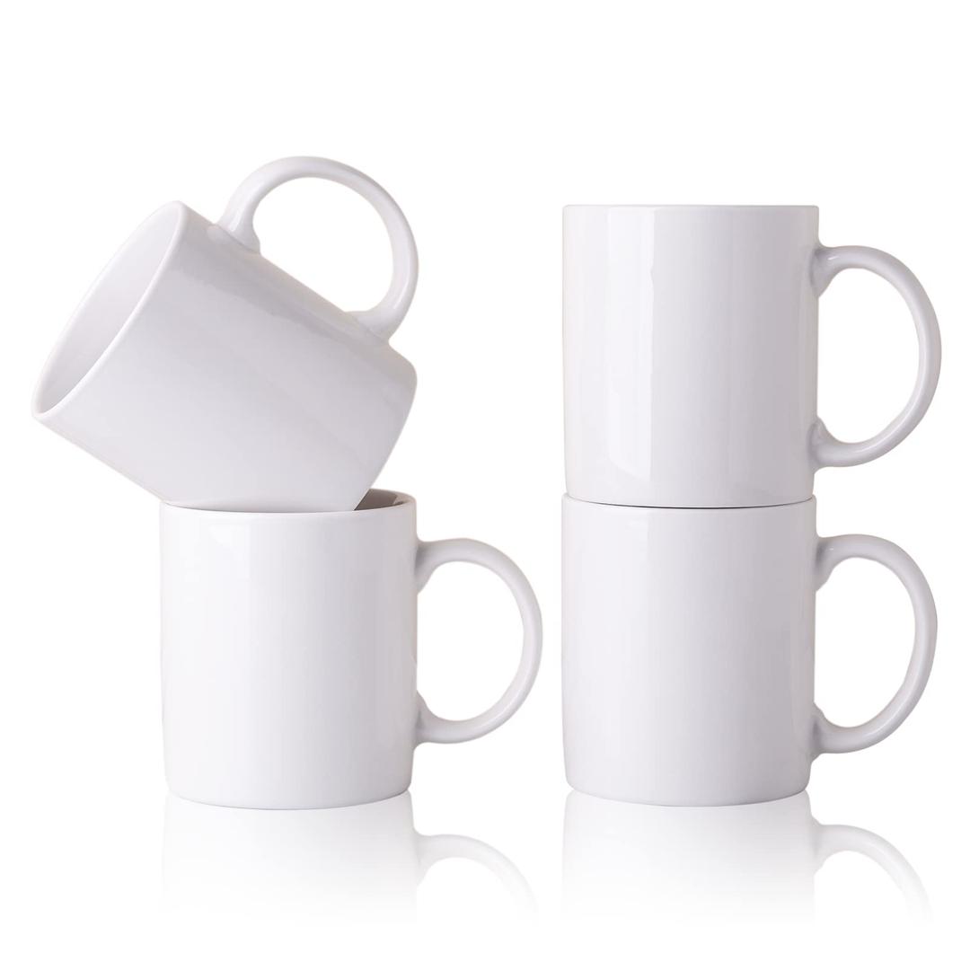 4 x GBhome 12 OZ Off White Coffee Mugs, Ceramic Coffee Mugs with Large Handle for Man, Woman, Dad, Mom, Light Weight Mugs Set for Latte/Cappuccino/Cocoa/Milk, Dishwasher & Microwave Safe, 4PCS