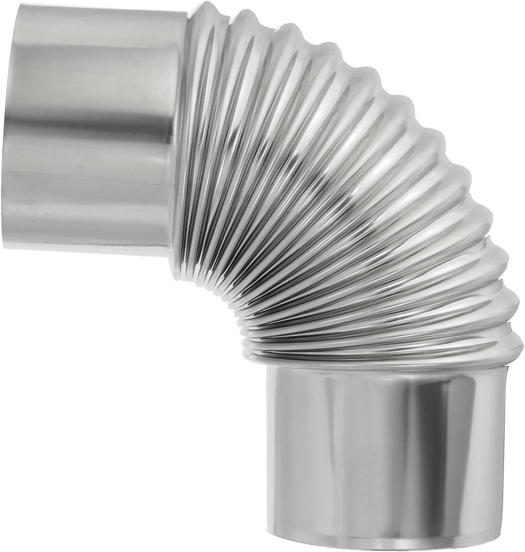 PATIKIL 90 Degree Stove Pipe, 1Pcs 3 Inch Elbow Stainless Steel Chimney Flue Extension for Outdoor Camping Tent Wood Stove Accessories Vent Exhaust, 5.91 Inch Length