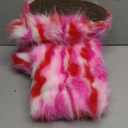 IXU Women's Faux Fur Boot Furry Fluffy Round Toe Suede Winter Comfy Plush Warm Short Outdoor Indoor Flat Shoes Knee-High Boots (8.5, Red/Pink)