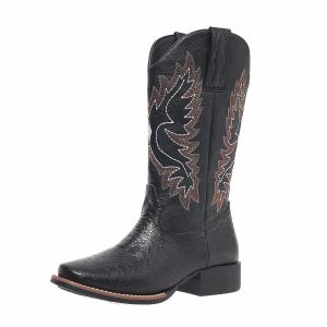 Cowboy Boots for Women Cowgirl Western Mid Calf Square Toe Embroidered Low Heel Fashion Country Boots, black, 10