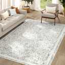 jinchan Washable Area Rug 6x9 - Low Pile Bedroom Rug Indoor Grey Floral Print Faux Wool Soft Stain Resistant Distressed Vintage Ultra-Thin Non-Slip Boho Carpet for Living Room Dining Room Kitchen