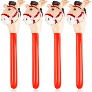4 Pieces Inflatable Stick Horse Inflatable Horsehead Stick Balloon for Theme Birthday Party Decoration Supply, 37 Inches