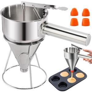 20 Oz Stainless Steel Pancake Batter Dispenser, Funnel Cake Dispenser Maker with Stand Squeeze Handle, Multi-Caliber Panckae Pourer for Cupcakes, Donut, Waffle or Baked Goods