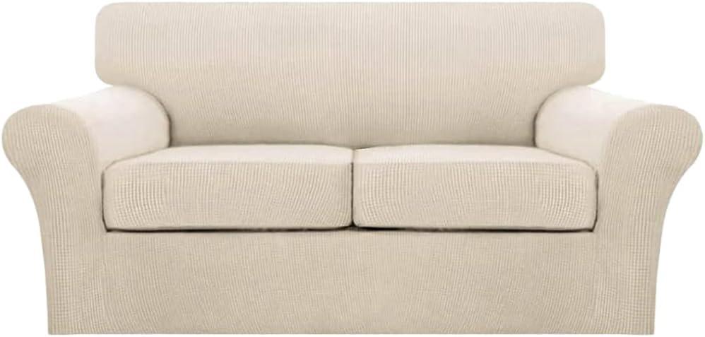 Turquoize 3 Piece Sofa Covers for 2 Cushion Couch Sofa Slipcover Soft Couch Cover for Dogs-Washable Sofa Furniture Covers with 2 Individual Cushion Covers (2 Cushion Sofa, Biscotti Beige)