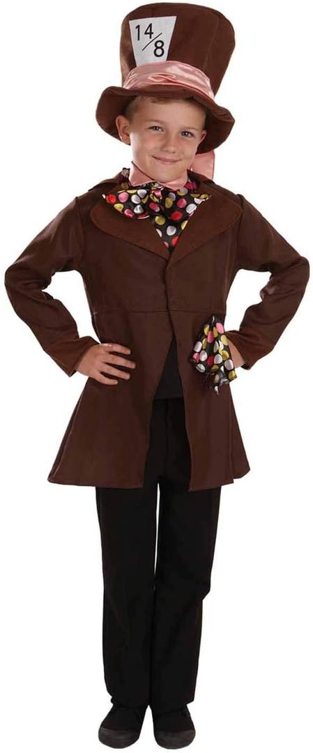 fun shack Mad Hatter Costume Kids, Boys Mad Hatter Costume, Alice in Wonderland Costumes Kids, Boys Halloween Costumes (Medium, Brown)