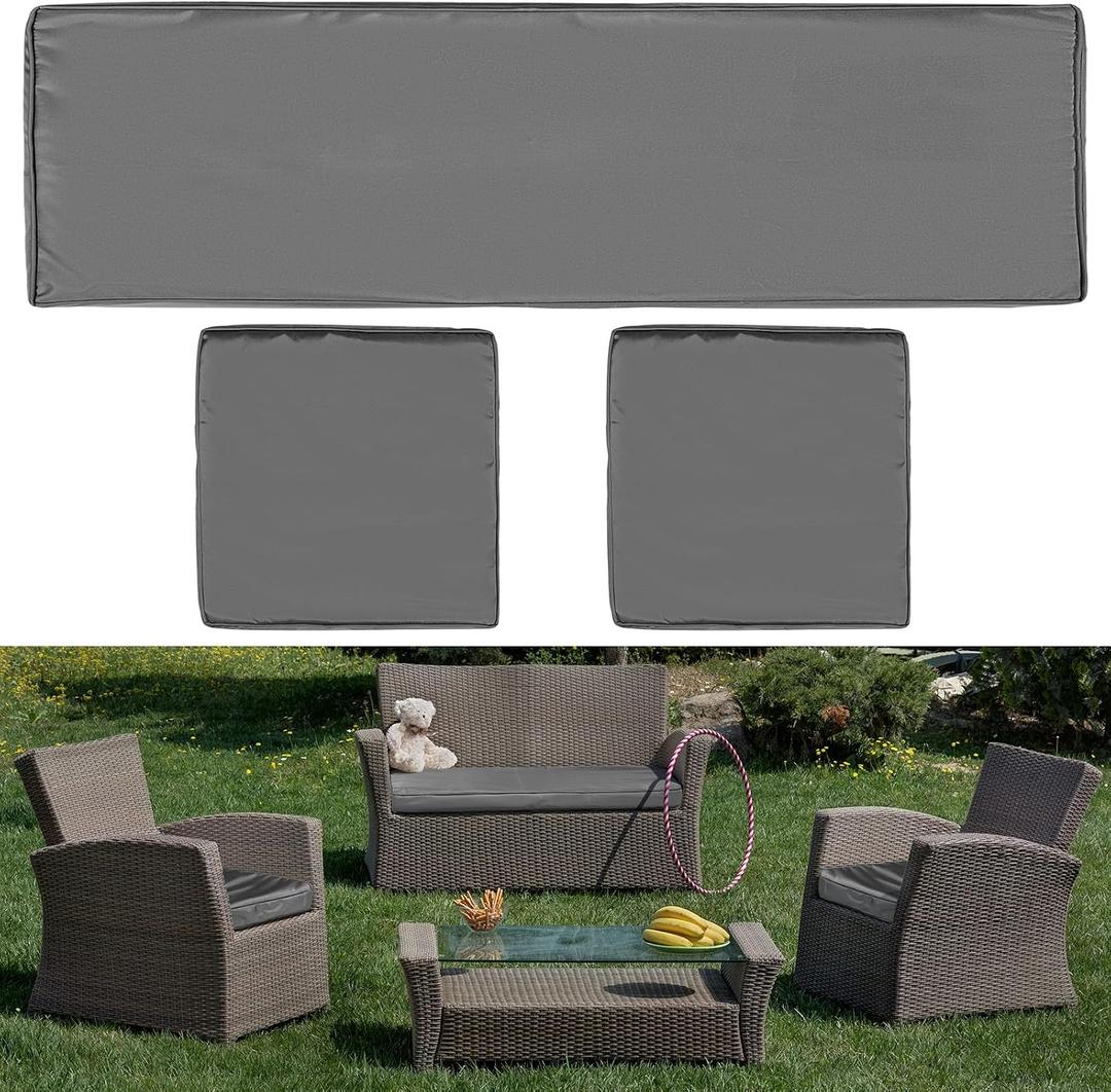 Lounsweer 3 Pcs Outdoor Cushion Covers Patio Cushion Replacement Covers 2 Covers 18 x 18 x 2 and 1 Cover 42 x 18 x 3 for Patio Furniture Outdoor Washable Water Resistant for Couch Sofa (Dark Gray)
