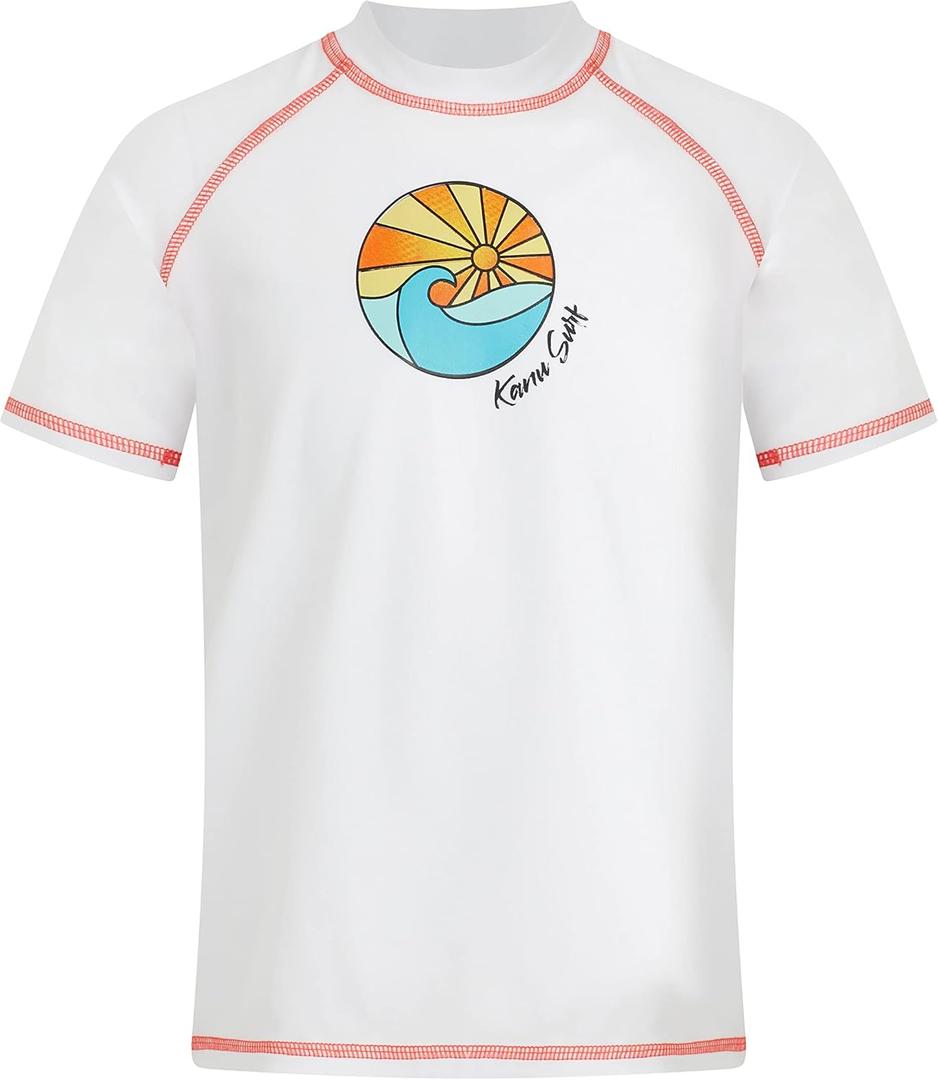 Kanu Surf Girls' Jade Rash Guard UPF 50+ Sun Protection Short Sleeve Swim Shirt (4T, Waverly White)