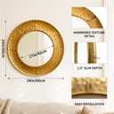 24 Inch Round Wall Mirror, Hammered Antique Gold Metal Frame, Vintage Decorative Circle Mirror for Bathroom Vanity, Living Room, Entryway, Farmhouse Wall Decor
