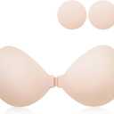 Sticky Adhesive Strapless Bra - Push Up Silicone Backless Bra - Invisible No Show for Backless Dresses - Reusable (Beige)