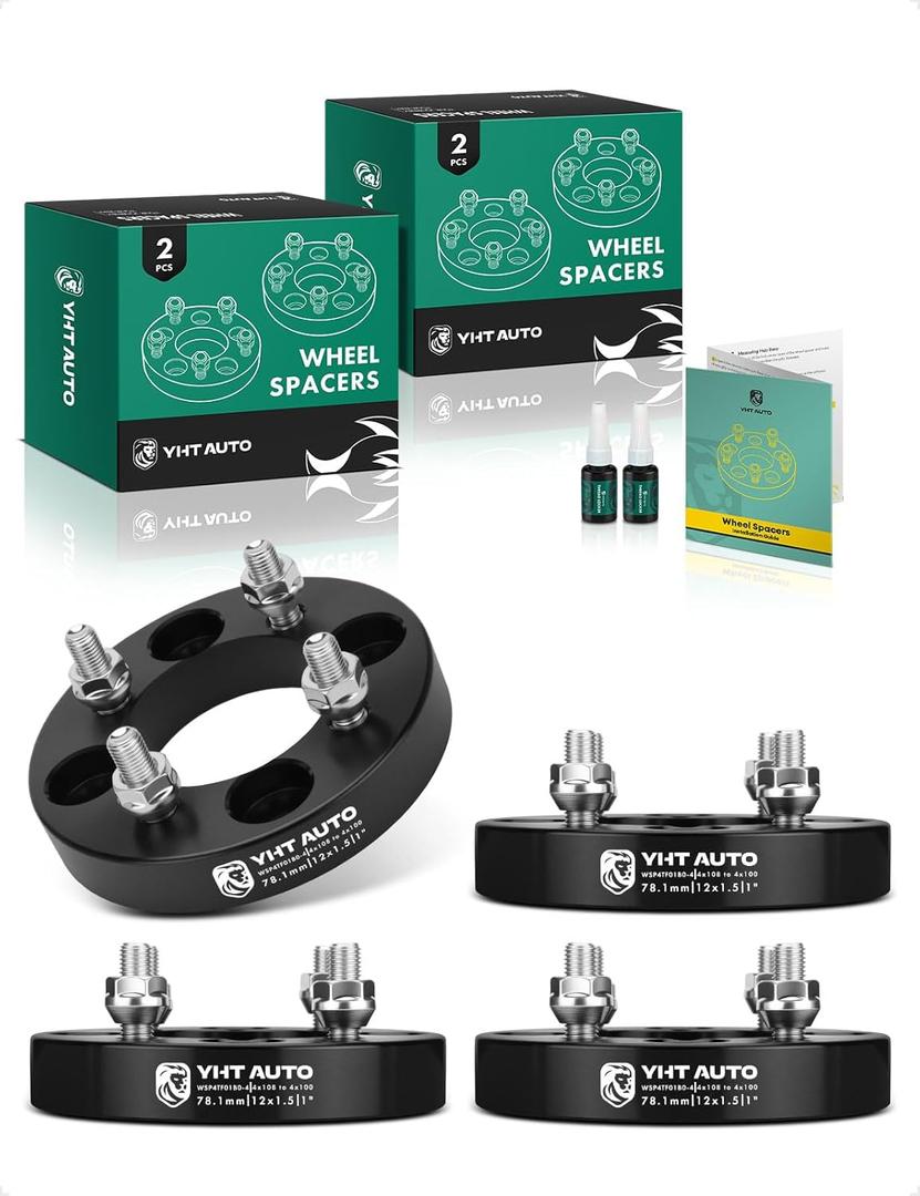 YHTAUTO 4x108 to 4x100 mm Wheel Adapters 1 inch Fits Ford, Mercury Models, Focus, EcoSport, Fiesta, Cougar, Tire Adapters w/ M12x1.5 & 12.9 Grade Studs, 78.1 mm Center Bore 4 Lug 4PCS