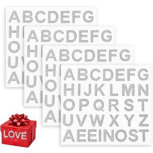 Rhinestone Letter Stickers, Silver Glitter Self-Adhesive Diamond Alphabet Stickers, Bling Crystal Letters for DIY Crafts, Clothing, Bags, Hats, Scrapbooks & Decor (136 Pcs)