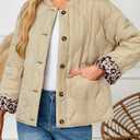 Dokotoo Winter Clothing for Women Casual Long Sleeve Button Down Leopard Puffer Jacket Womens Fall Fashion 2025 Baggy Warm Quilted Jackets for Women Lightweight Padded Jackets with Pockets Black S