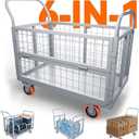 2000lbs Platform Truck Cart with Cage, 6-in-1 Foldable Heavy Duty Hand Truck Flatbed Cart with 6" Swivel Casters, Multi-Functional Push Dolly for Grocery, Laundry, Warehouse, Storage