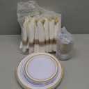 M MCIRCO 175 Piece Gold Dinnerware Set - 50 Plastic Plates, 25 Cups, 25 Pre Rolled Napkins with Plastic Silverware, Disposable Gold Dinnerware Set for 25 Guest