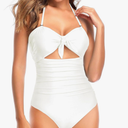 Tempt Me Women Sexy Cutout One Piece Swimsuits Tummy Control High Waisted Halter Front Tie Knot Bathing Suit, Size Medium
