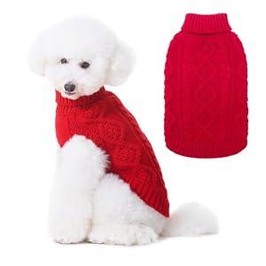 BINGPET Thermal Knitted Dog Sweater for Small Dogs, Winter Dog Cat Coat Warm Sweartershirts Outfits, Classic Cable Knit Turtleneck Pullover Dog Jumper Coat Warm Sweartershirts, S