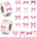 BeYumi Pink Bows Sticker Roll - 1000Pcs Coquette Pink Bows Stickers in 2 Rolls Waterproof Vinyl Girly Aesthetic Decal for Gift Laptop Bottle Scrapbooking Luggage Computer Envelope Decor for Kids