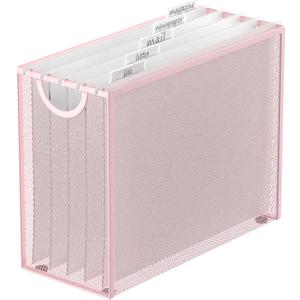 Sinboun Hanging File Organizer Letter-Size File Holder Filing Box Includes 5 Hanging Folders - Metal Mesh Magazine Letter Storage Cabinets File Cart for Office Home School, No Assembly Required Pink