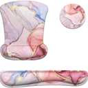 Wrist Rest Support Ergonomic Gel Mouse Pad & Memory Foam Keyboard Set Non-Slip Rubber PU Base Easy Typing and Relieve Wrist Pain Mouse Mat for Computer Office - Pink Marble