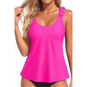 Women's Flowy Tankini Top Only- Modest Swimsuit Top Tie Knot Bathing Suit No Bottom 2025 (Pink, M)