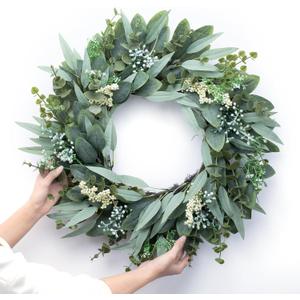 Eucalyptus Wreaths 22" Large Artificial Greenery Outdoor/Indoor Wreath Spring/Summer Wreath Green Wreaths for Front Door Porch Window Wall Hanging Decor All Year Round Wre-athGreen (22IN)