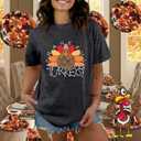 Women Thanksgiving Shirts Thankful Teacher T-Shirt Thankful Turkeys Letter Print Teacher Tee Top (Medium, Grey)